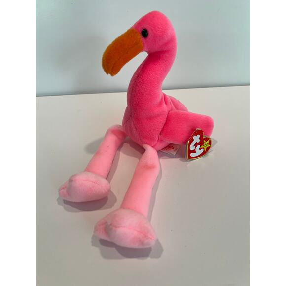 Ty Beanie Baby 1995 Pinky the Flamingo Beanbag Plush Toy P.E. Pellets JL - Picture 2 of 8